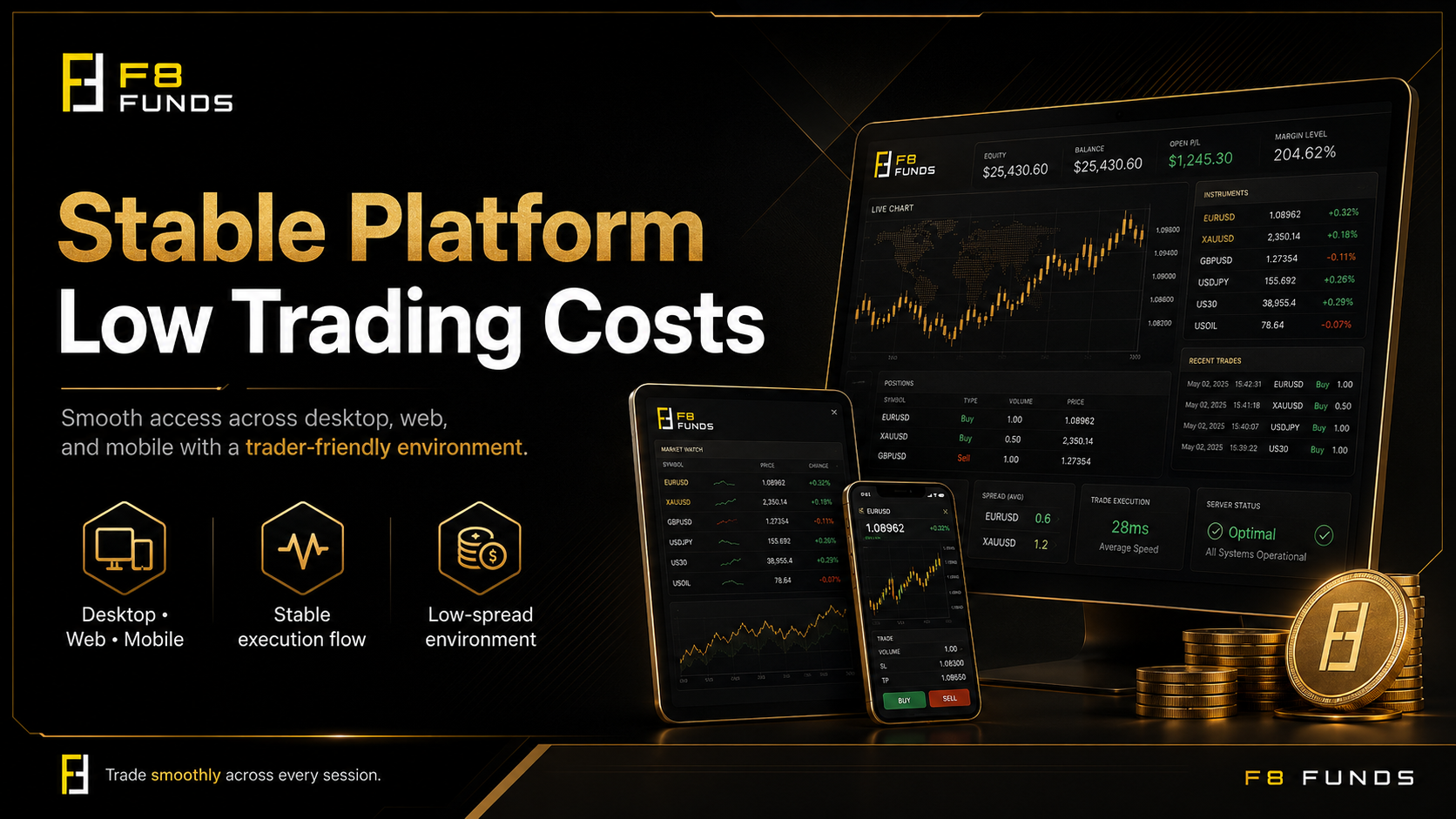 F8 Funds stable platform and low trading costs
